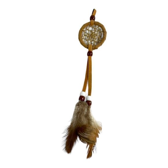 Handmade Mini Dreamcatcher Keychain Car Ornament Feathers & Beads 1.5" Miniature - Picture 4 of 6
